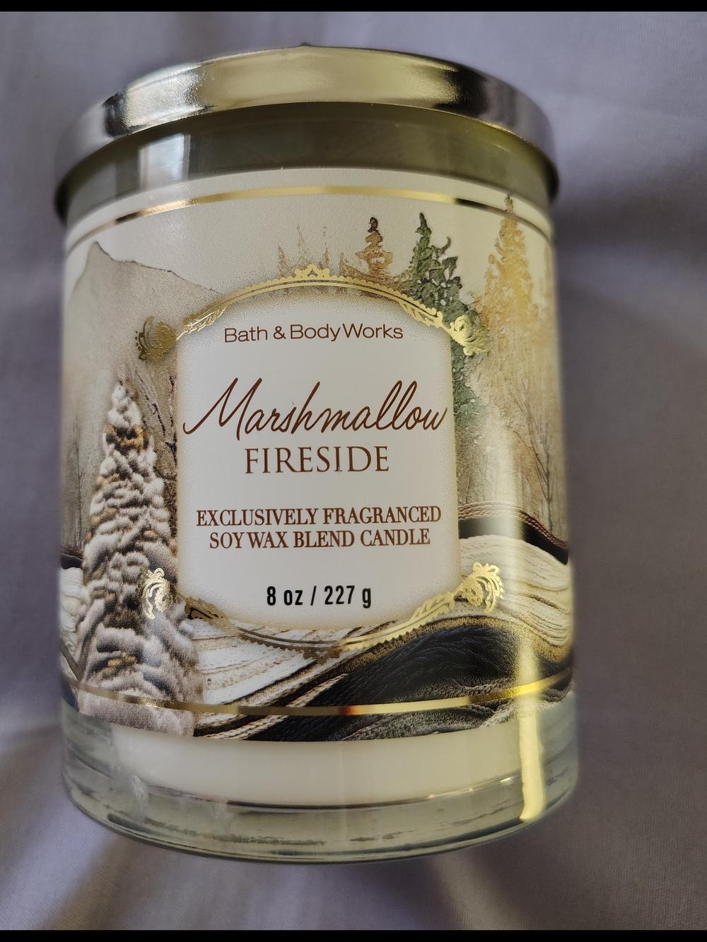 Bath & Body Works Marshmallow Fireside Candle - White & Gold Accents